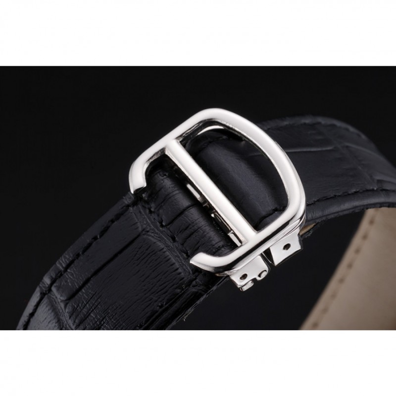 SS Swiss Cartier Rotonde Solo White Dial Silver Case Black Leather Strap-6