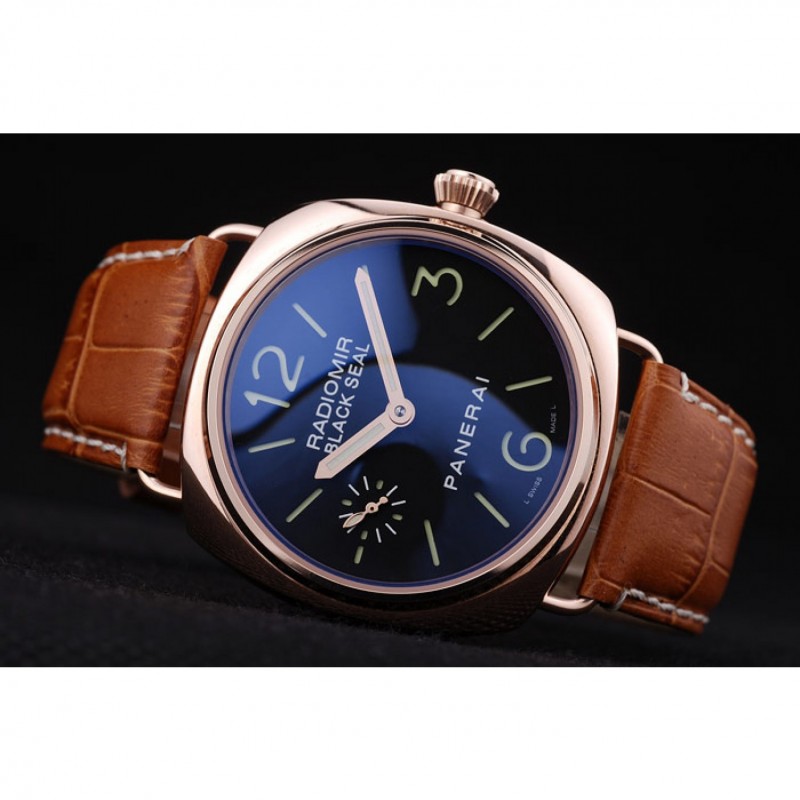 AAA Replica Watches Panerai Radiomir Black Seal Black Dial Rose Gold Case Brown Leather Bracelet-6