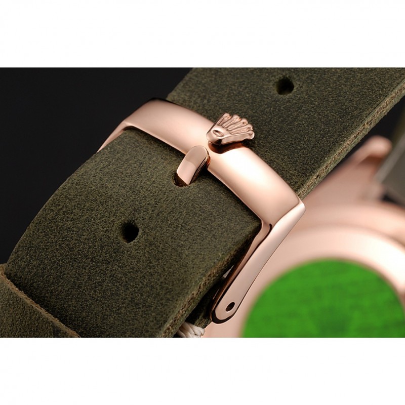 Rolex Yacht Master Black Dial Green Bezel Rose Gold Case Green Leather Bracelet 1453862-4