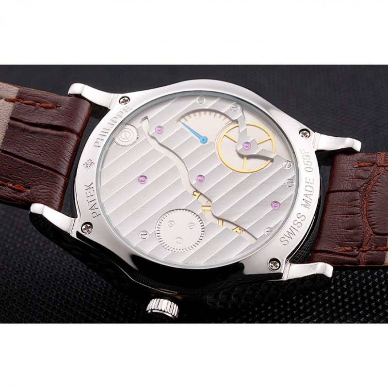 Patek Philippe Calatrava Date Silver Dial Stainless Steel Case Brown Leather Strap-7
