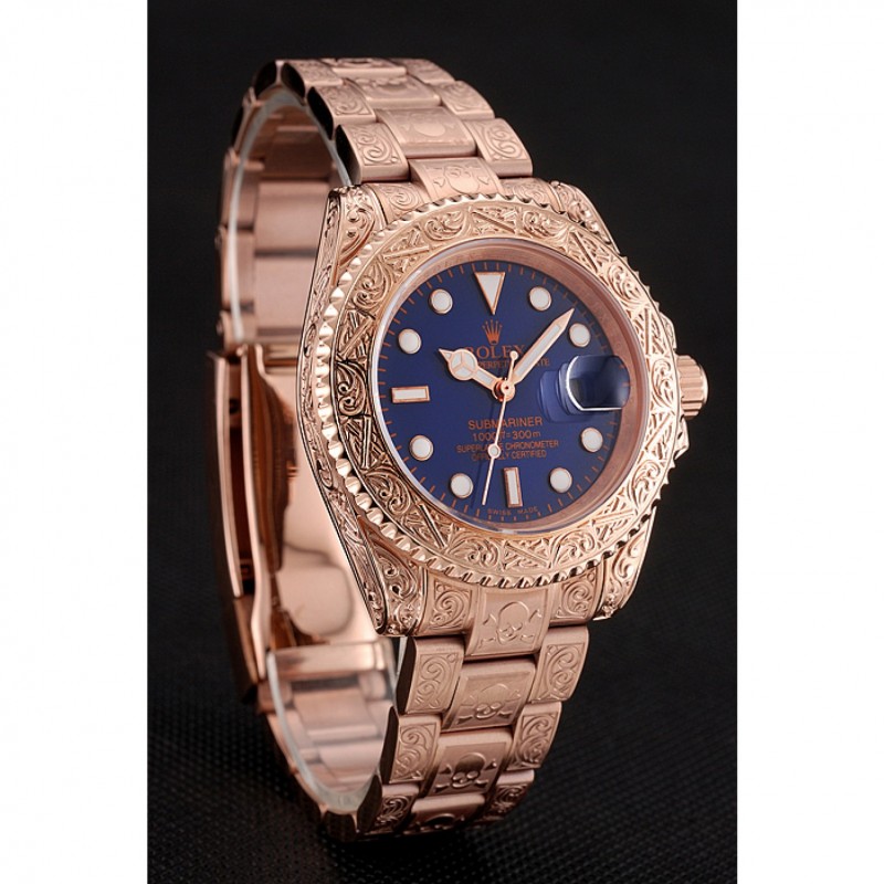 Swiss Rolex Submariner Skull Limited Edition Blue Dial Rose Gold Case And Bracelet 1454085-2