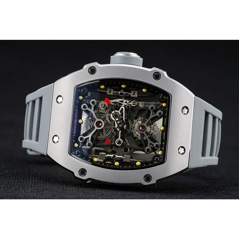 High End Replica Watches Richard Mille Tourbillion Rafael Nadal RM 27-01 Silver Case White Rubber Bracelet 1454255-3