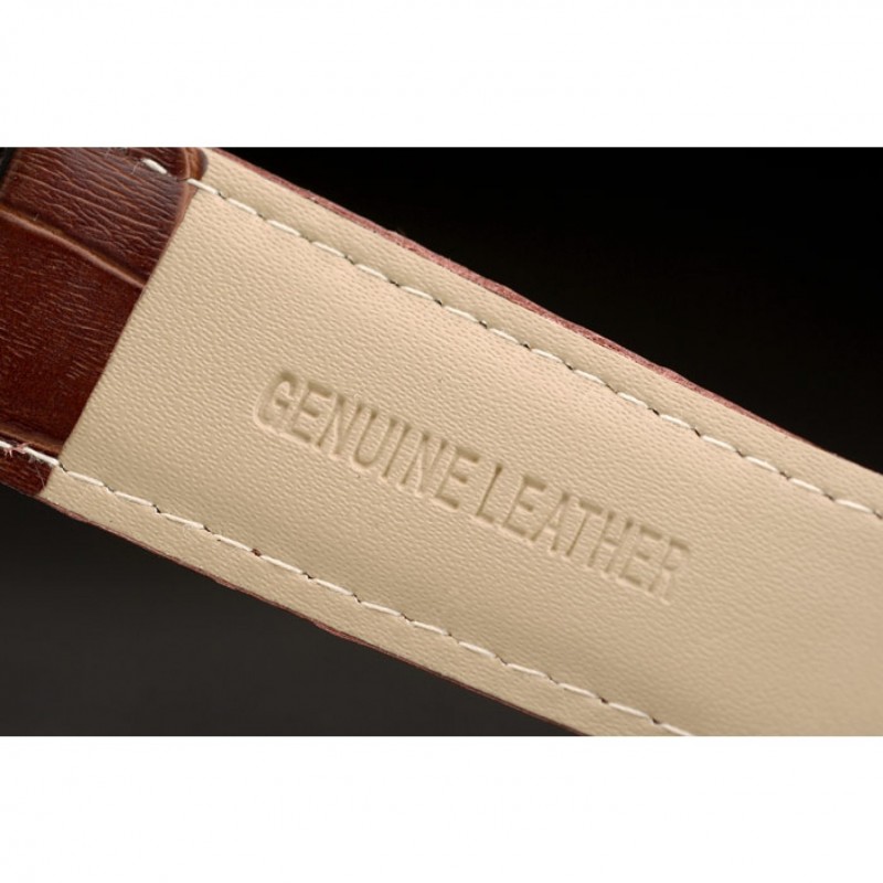 Cartier Calibre White Dial Diamonds Two Tone Case Brown Leather Bracelet-8