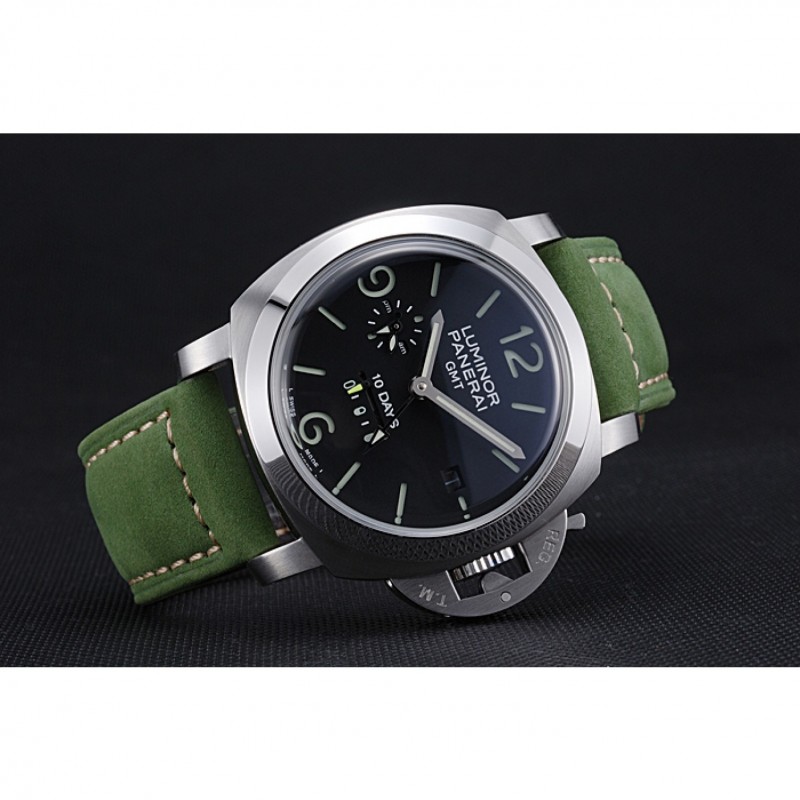 Panerai Luminor GMT Stainless Steel Bezel Green Leather Bracelet 622318-3