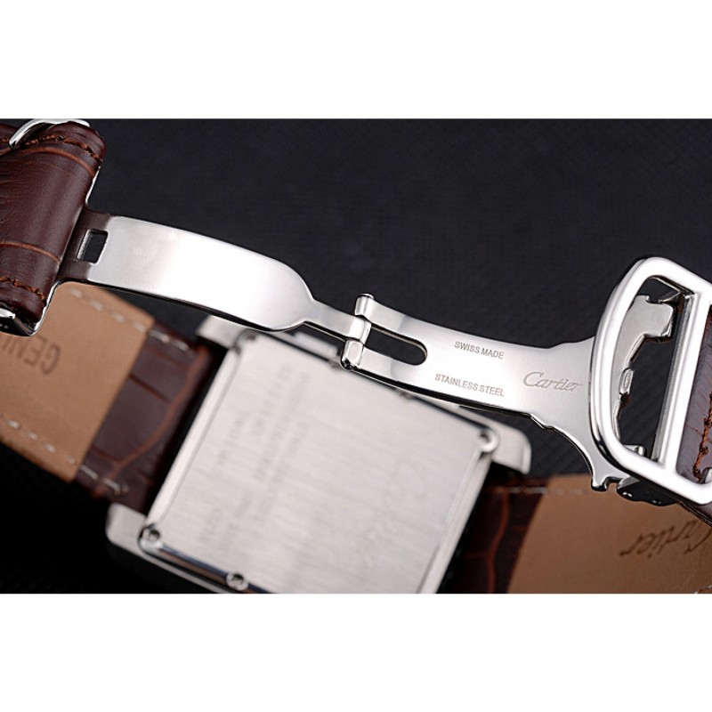 Cartier Tank MC Brown Dial Stainless Steel Case Brown Leather Bracelet 622692-6