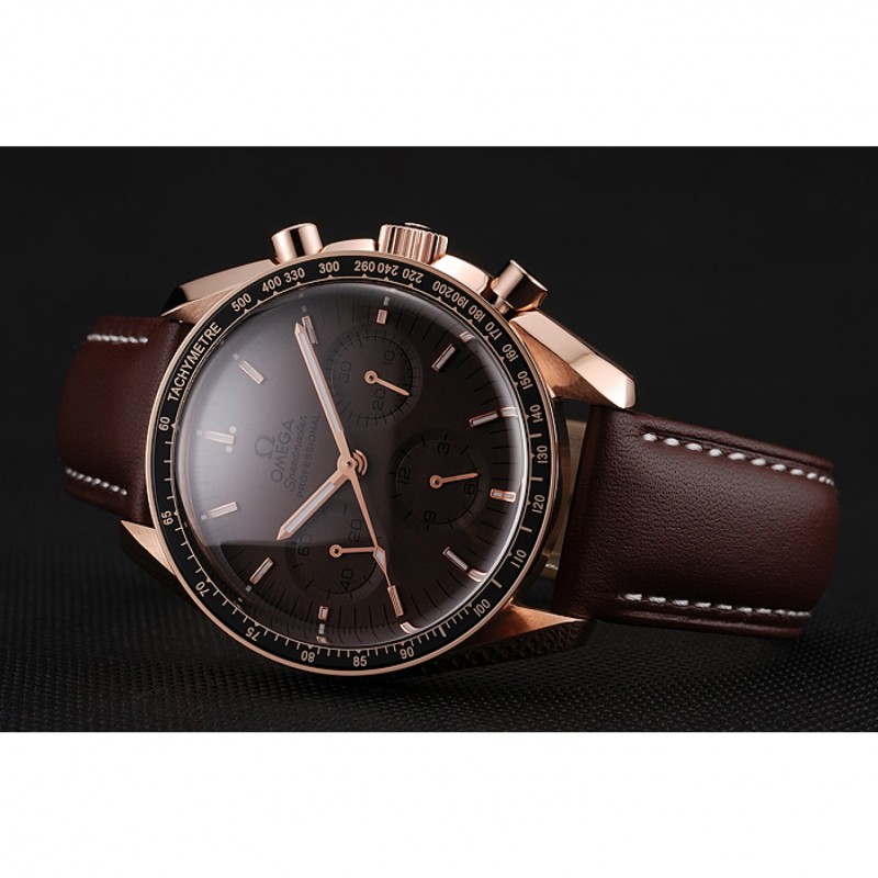 Swiss Omega Speedmaster Professional Brown Dial Gold Case Brown Leather Bracelet 1453939-3