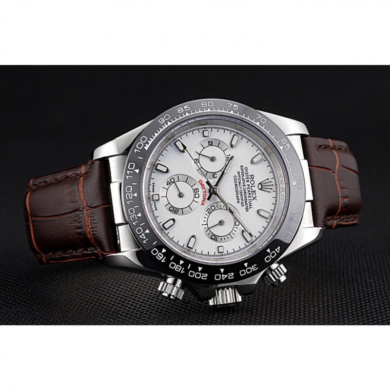 AAA Rolex Cosmograph Daytona Stainless Steel Case White Dial Brown Leather Bracelet 622631-3