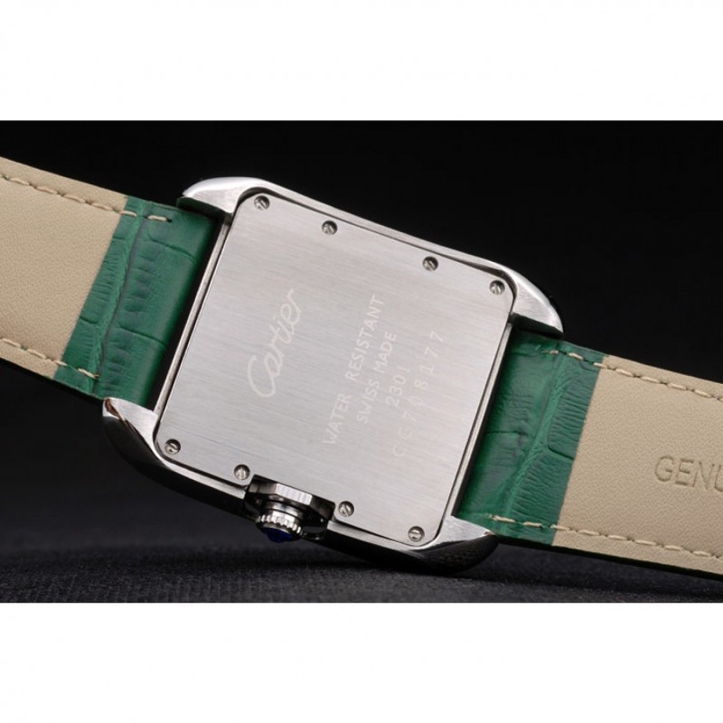 Cartier Tank Anglaise 36mm White Dial Diamonds Steel Case Green Leather Bracelet-7