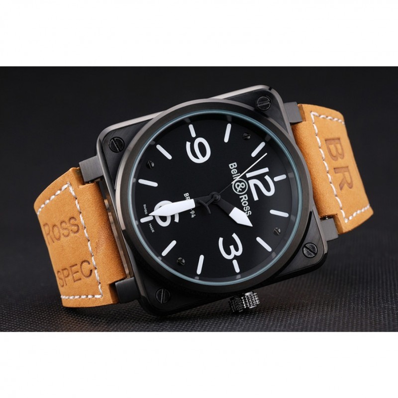 Bell and Ross BR 01-94 Black Dial Black Case Brown Leather Strap-4