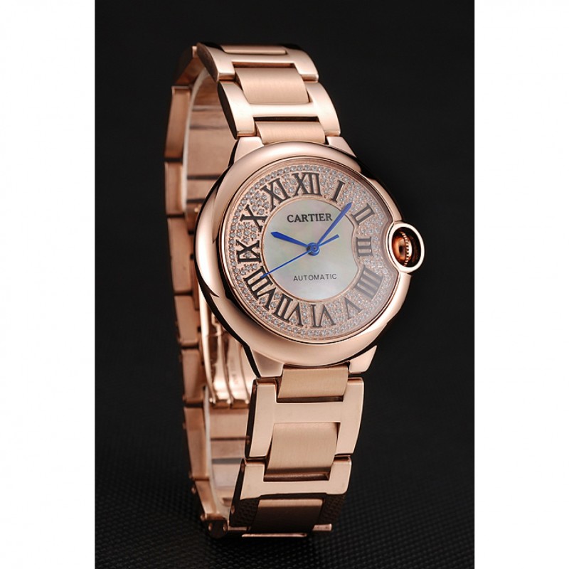 Swiss Cartier Ballon Bleu 40 MM Diamond Dial Rose Gold Bracelet 1453883-1