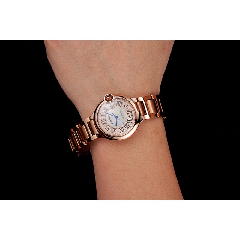 Swiss Cartier Ballon Bleu 40 MM Diamond Dial Rose Gold Bracelet 1453883-8