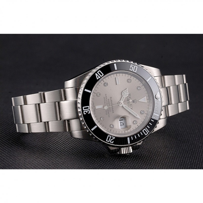 SS Replica Watches Swiss Rolex Submariner Silver Dial Diamond Markings Black Bezel Stainless Steel Case And Bracelet-4