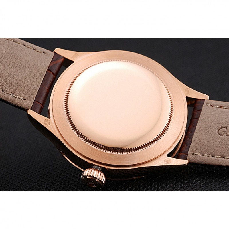 Swiss Rolex Cellini Time Gold Case White Dial Brown Leather Bracelet 622655-6