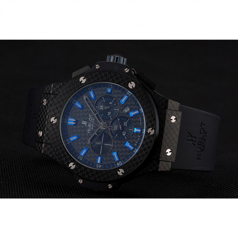 Luxury Hublot Big Bang Carbon Dial With Blue Markings Carbon Case And Bezel Black Rubber Strap 622774-4