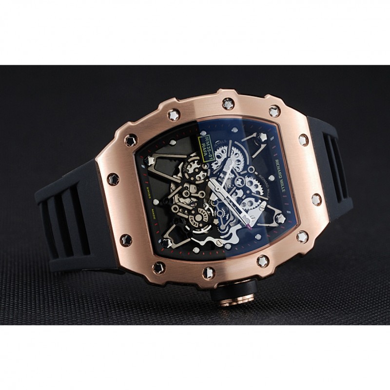 Cheap Replica Watches Richard Mille RM 35-01 Rafael Nadal Gold Case Black Rubber Bracelet 1454197-2