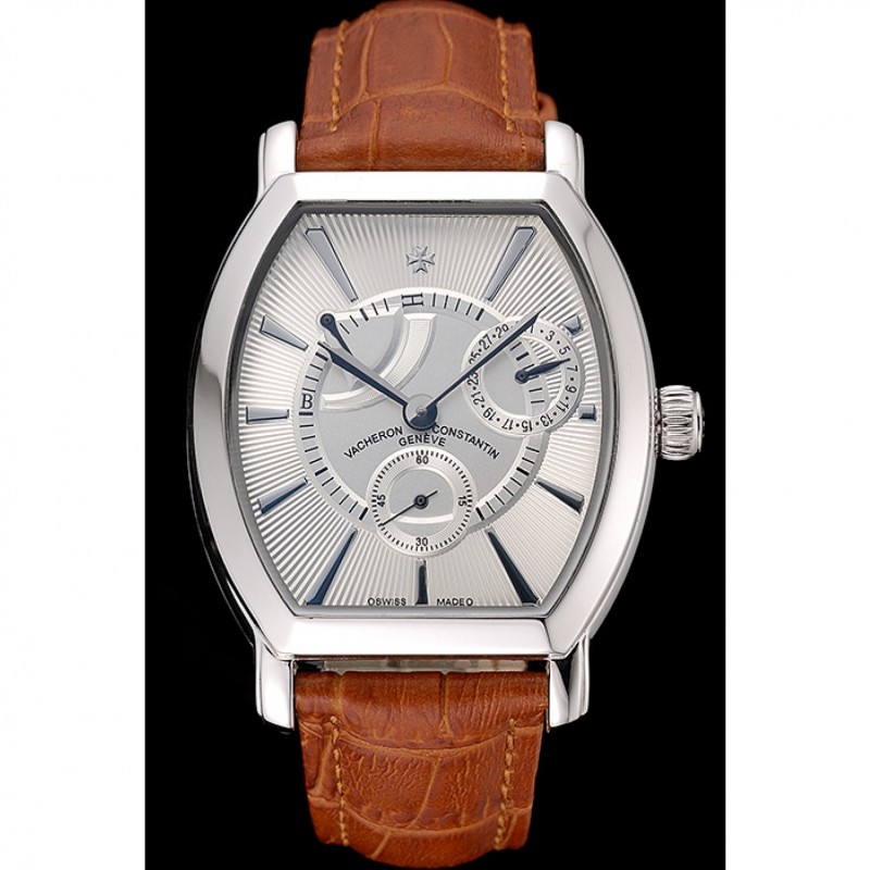 Vacheron Constantin Malte White Dial Stainless Steel Case Brown Leather Bracelet-1