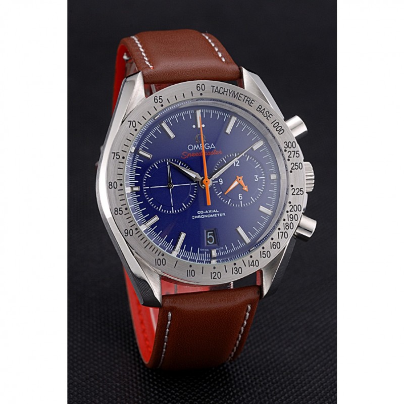 Omega Speedmaster Blue Dial Stainless Steel Case Brown Leather Strap 622807-1