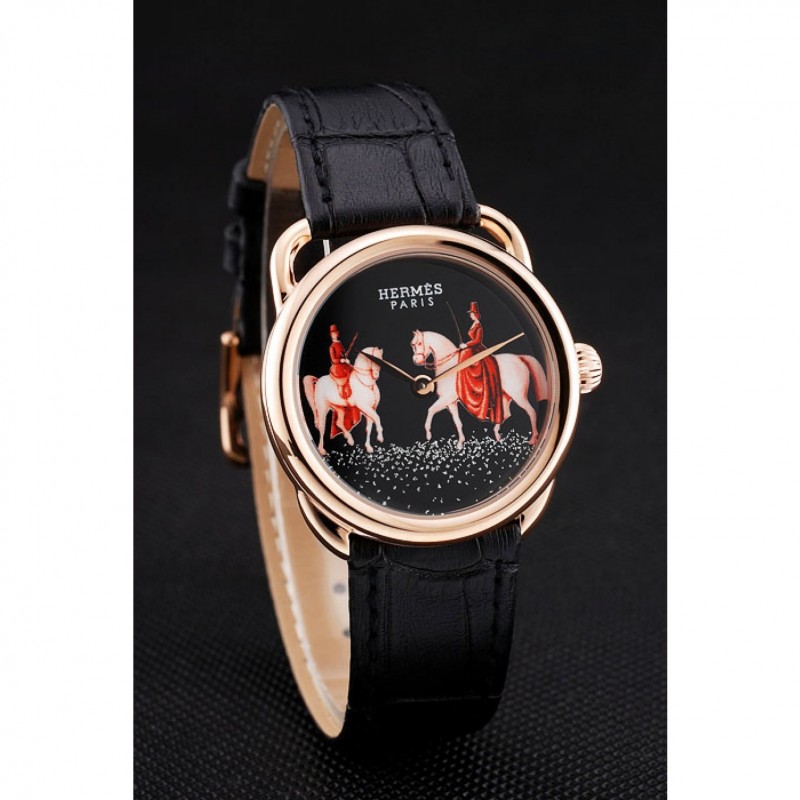 Hermes Classic Croco Leather Strap Black Dial 801398-2