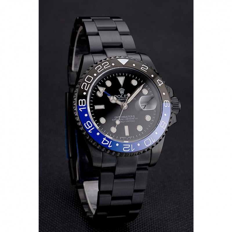 Swiss Rolex GMT Master II Black Dial Blue And Black Bezel Black PVD Case And Bracelet-2