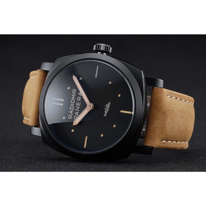 Luxury Panerai Radiomir 1940 3 Days Ceramica Black Dial Brown Leather Bracelet 1454229-3