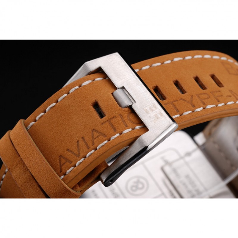 Luxury Bell and Ross BR 03-94 Black Dial Silver Case Brown Leather Strap-6