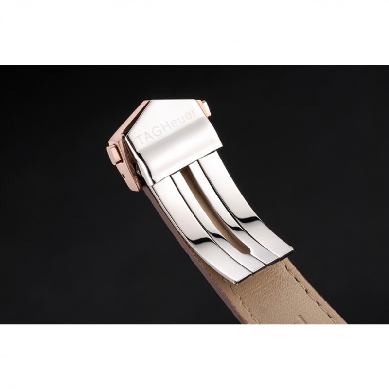 Tag Heuer Carrera Rose Gold Case White Dial Brown Leather Strap 98245-6