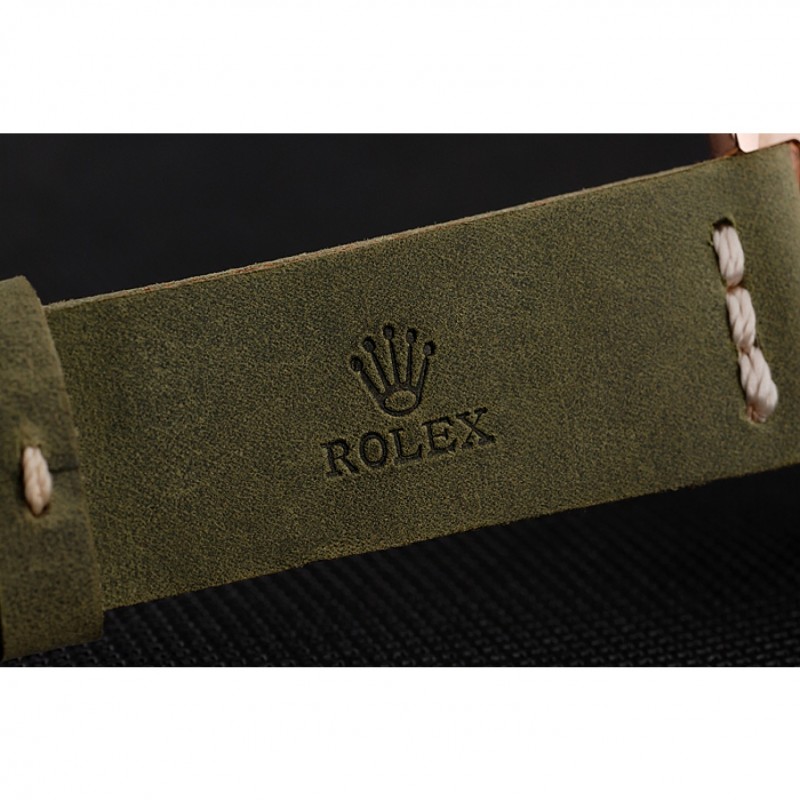 Rolex Yacht Master Black Dial Green Bezel Rose Gold Case Green Leather Bracelet 1453862-5