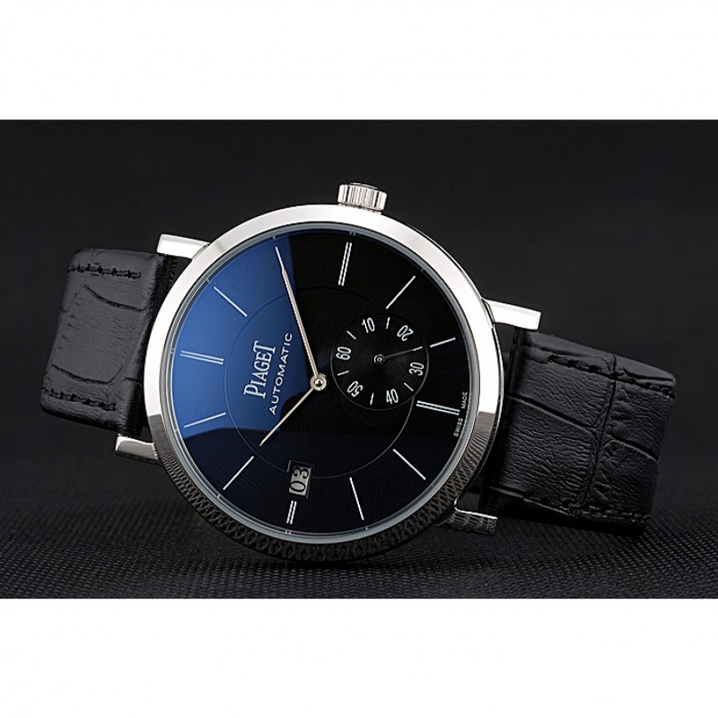 Best Replica Watches Piaget Altiplano Silver Case Black Dial Black Leather Bracelet 622629-3