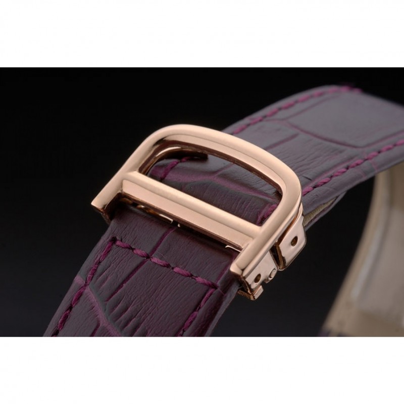 Cartier Tank Anglaise White Dragon Dial Diamonds Gold Case Purple Leather Bracelet-5