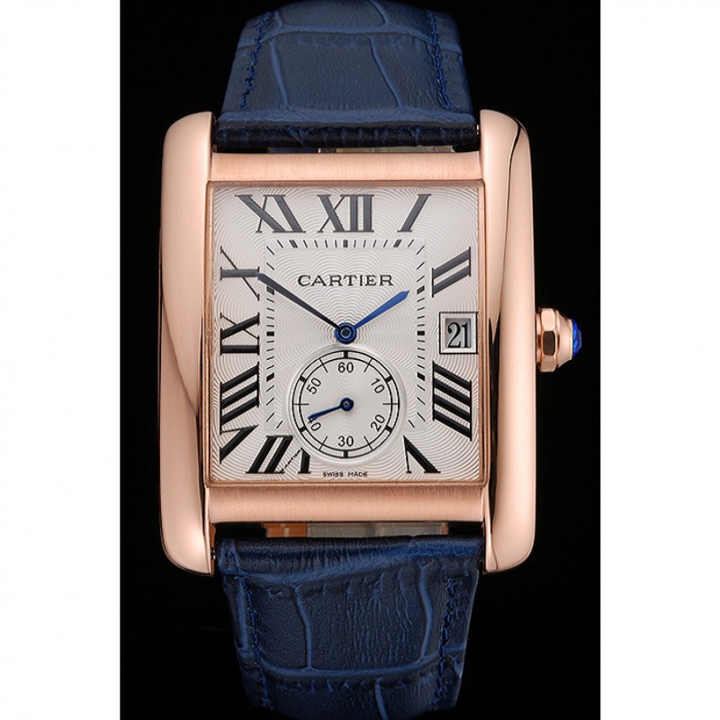 Cartier Tank MC White Dial Gold Case Blue Leather Strap 622577-1