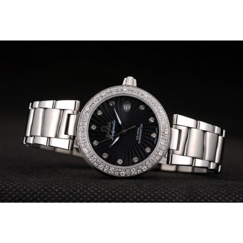 Omega DeVille Ladymatic iamond Plated Bezel Black Dial-4