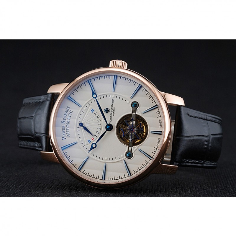 Vacheron Constantin Tourbillion Power Reserve White Dial Gold Case Black Leather Bracelet 1454272-3