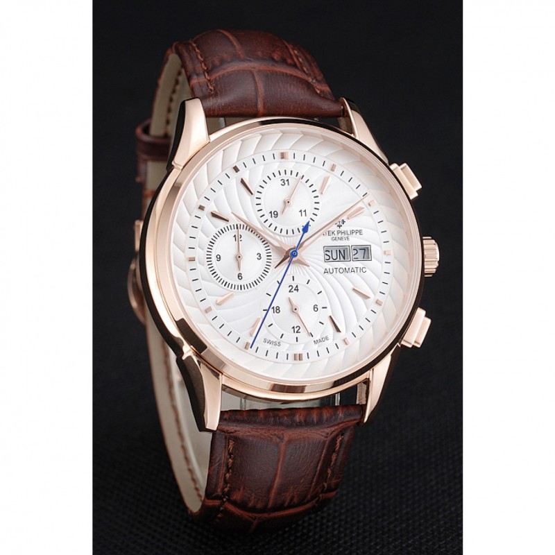 Patek Philippe Grand Complications White Dial Gold Case Brown Leather Bracelet 1454239-2