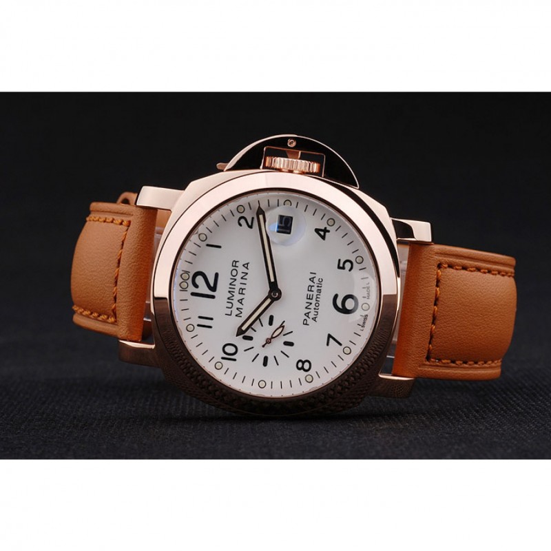 High Quality Replica Watches Panerai Luminor Marina White Dial Brown Leather Bracelet-4