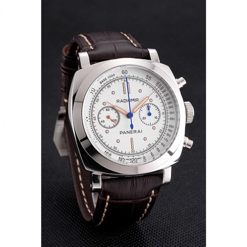 Swiss Panerai Radiomir 1940 Chronograph White Dial Stainless Steel Case Brown Leather Strap-2