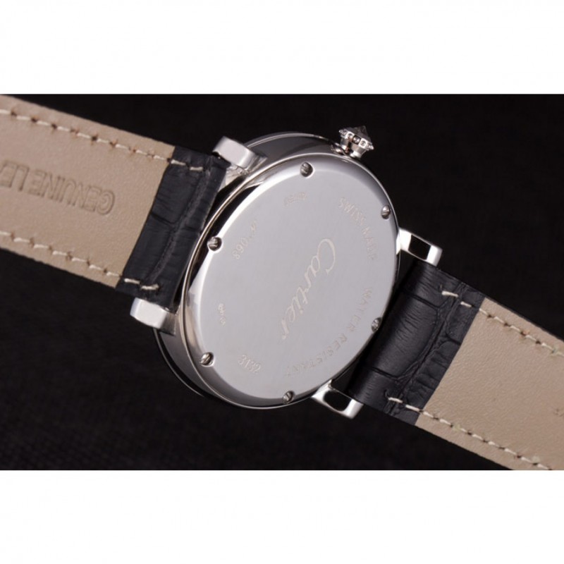 Luxury Replica Watches Cartier Moonphase Silver Watch with Black Leather Band ct255 621374-8