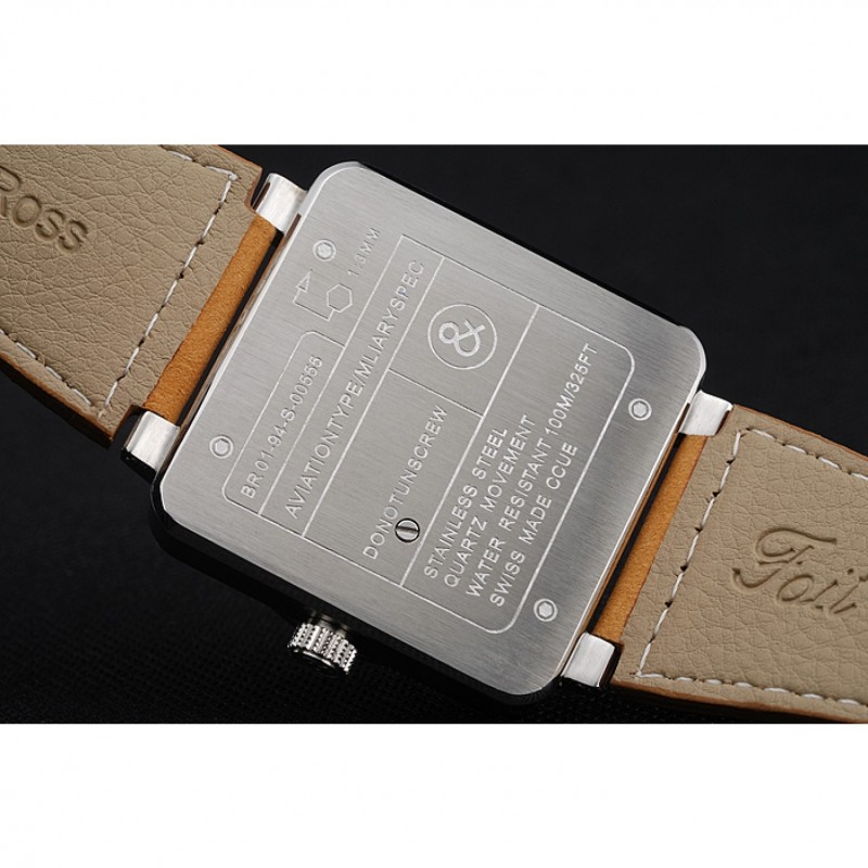 Bell and Ross BR 01-92 Black Dial Silver Case Gold Numerals Brown Leather Strap-5
