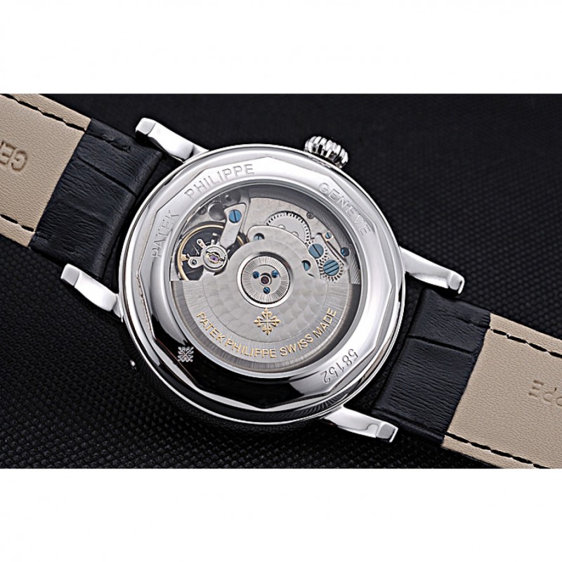 Patek Philippe Geneve Grand Complications Black Dial Stainless Steel Bezel Black Leather Band 622153-6