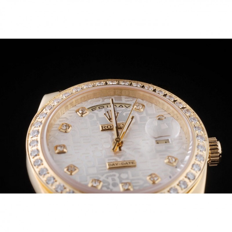 Cheap Replica Watches Rolex Day-Date 18k Yellow Gold Plated Stainless Steel White Dial-5