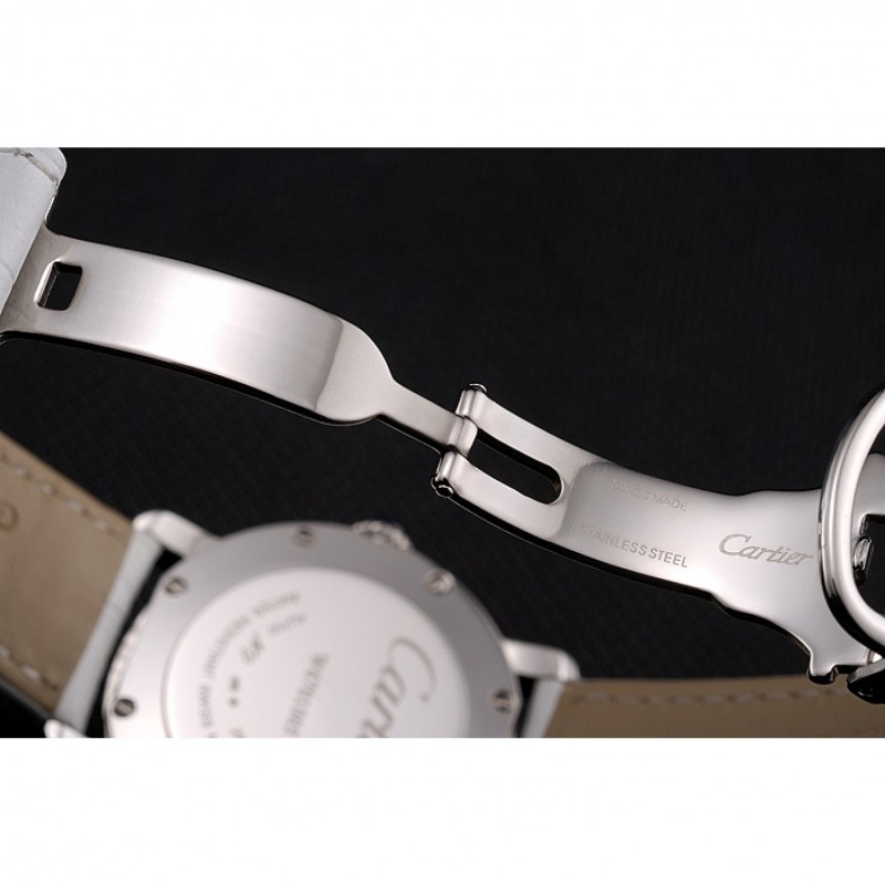 Cartier Ronde White Dial Stainless Steel Case White Leather Strap-6