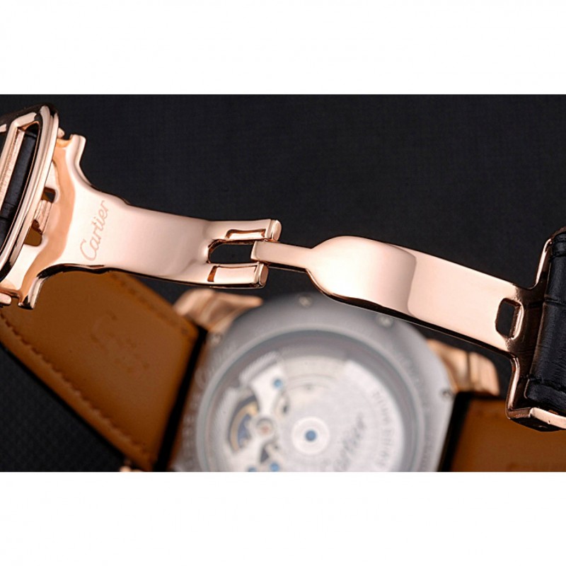 Cartier Calibre Tourbillon Black Dial Gold Case Black Leather Strap 622754-6