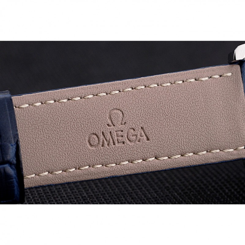 SS Replica Watches Omega Chronograph Black Dial Stainless Steel Case Blue Leather Strap-6
