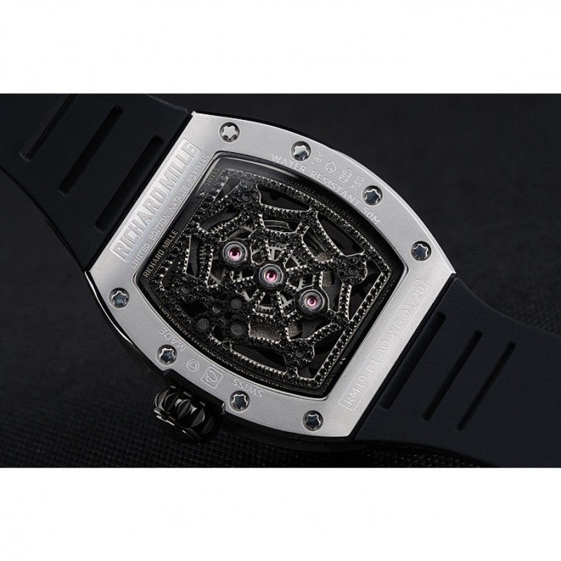 Richard Mille Tourbillion Spider RM 19-01 Silver Case Black Rubber Bracelet 1454256-7