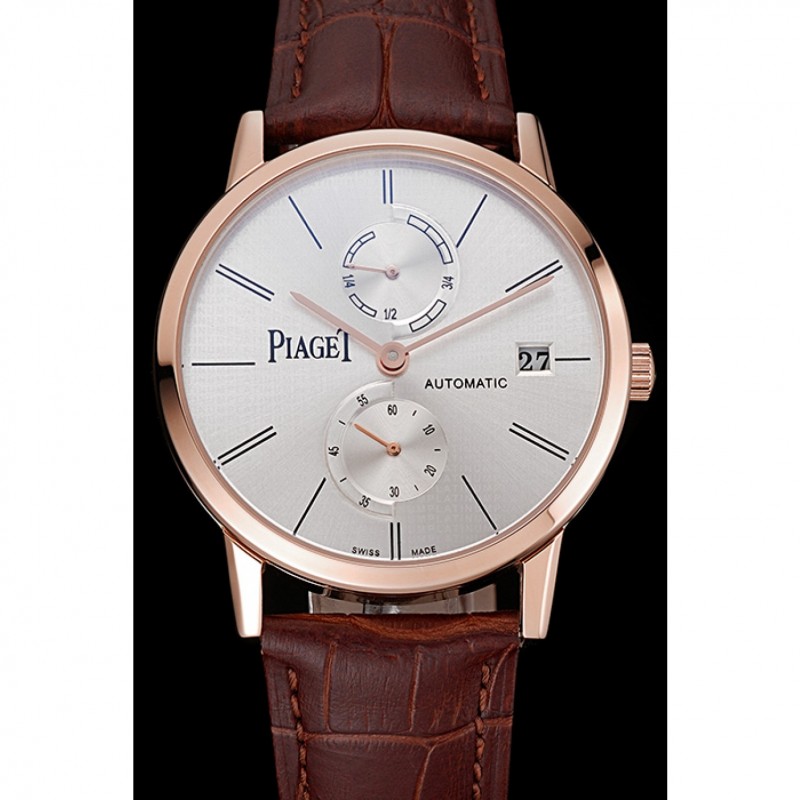 High Quality Piaget Altiplano Date Silver Dial Rose Gold Case Brown Leather Strap-1