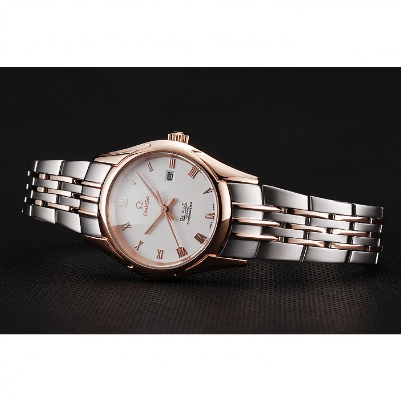 Omega De Ville Ladies White Dial Rose Gold Case Two Tone Bracelet 1453782-4