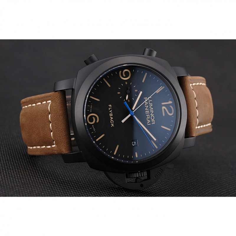 Panerai Luminor 1950 3 Days Chrono Flyback Black Dial Black Case Brown Leather Strap-4