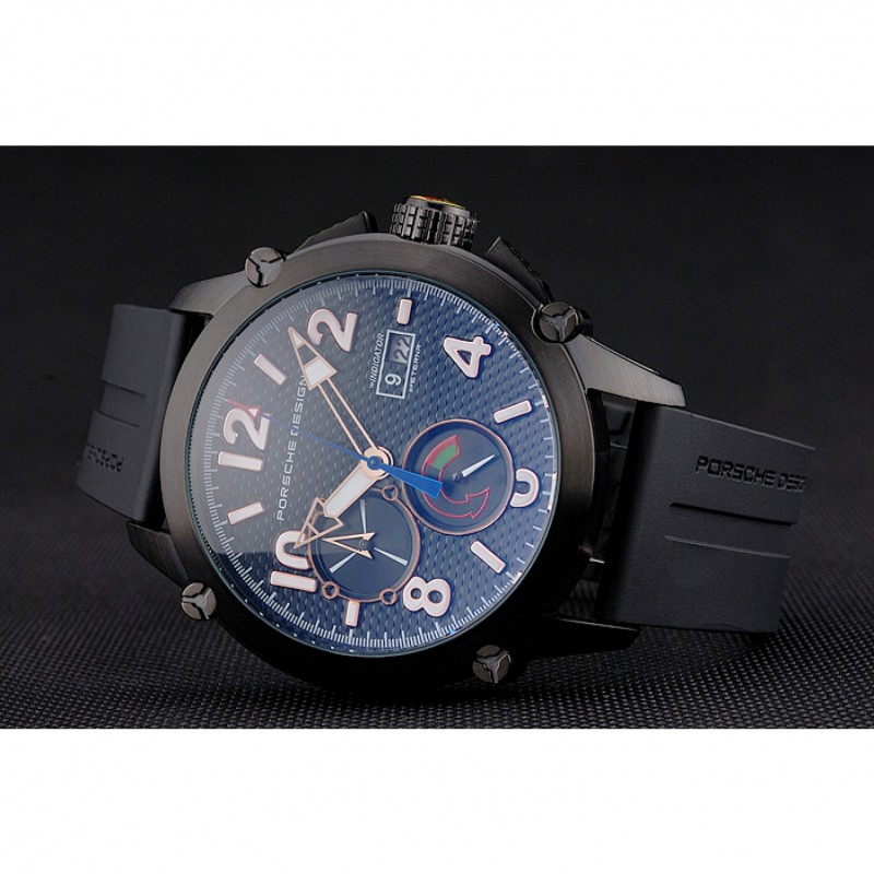 AAA Porsche Design Indicator Black Dial Gold Numerals Black PVD Case Black Rubber Strap-4