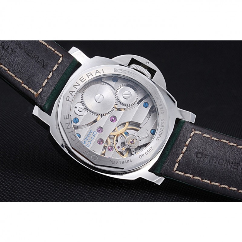 SS Replica Watches Panerai Luminor Marina Polished Stainless Steel Bezel Green Leather Bracelet 622310-8