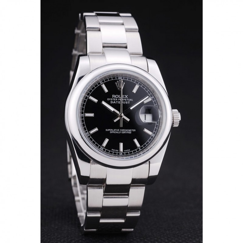 Rolex Datejust Polished Silver Bezel Black Dial 7467-1