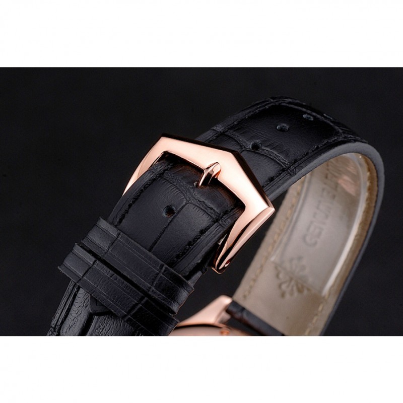 Swiss Patek Philippe Calatrava Black Dial Rose Gold Case Black Leather Strap-5